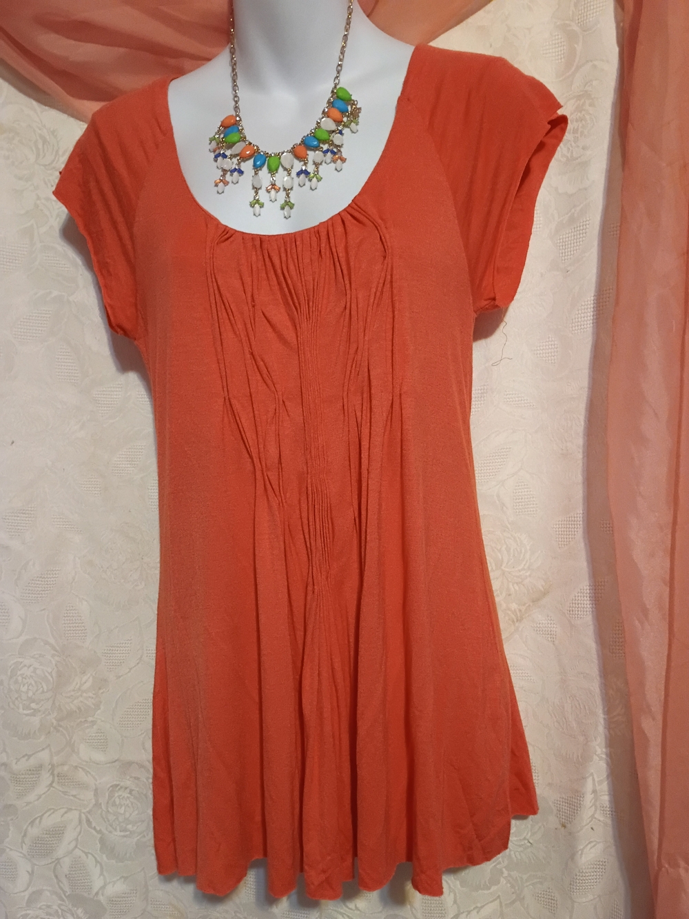 Luii Short Sleeve Pleated Front Tunic in Rust Orange